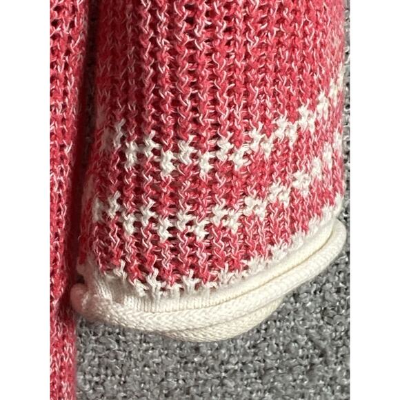 Tommy Bahama Open Knit Sweater Women’s M Hooded Pink Cotton Linen Beach Vacation - Picture 3 of 12